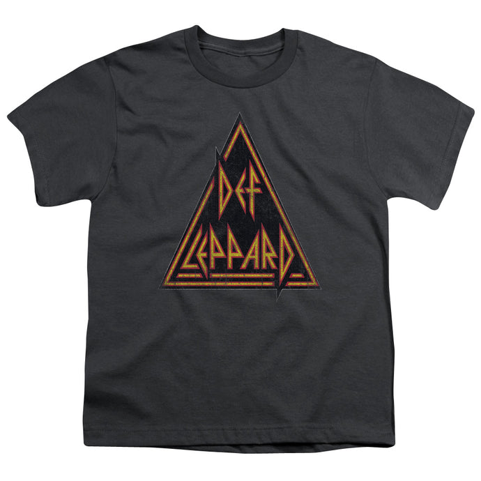 Def Leppard Distressed Logo Kids Youth T Shirt Charcoal