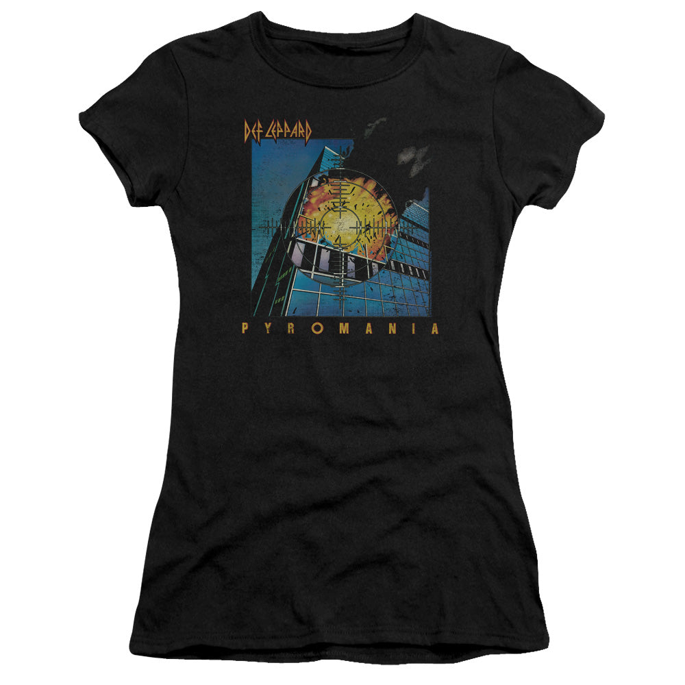 Def Leppard Pyromania Junior Sheer Cap Sleeve Premium Bella Canvas Womens T Shirt Black