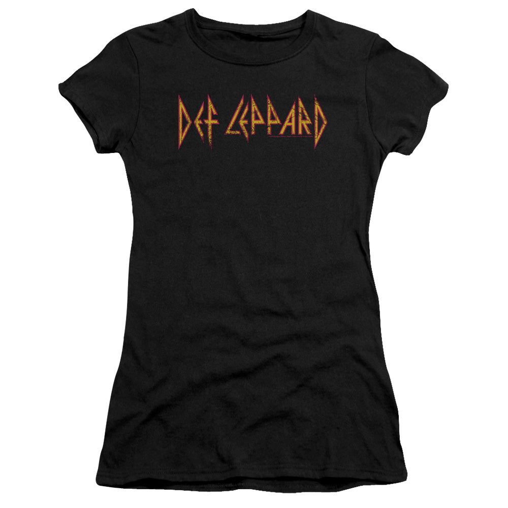 Def Leppard Horizontal Logo Junior Sheer Cap Sleeve Premium Bella Canvas Womens T Shirt Black