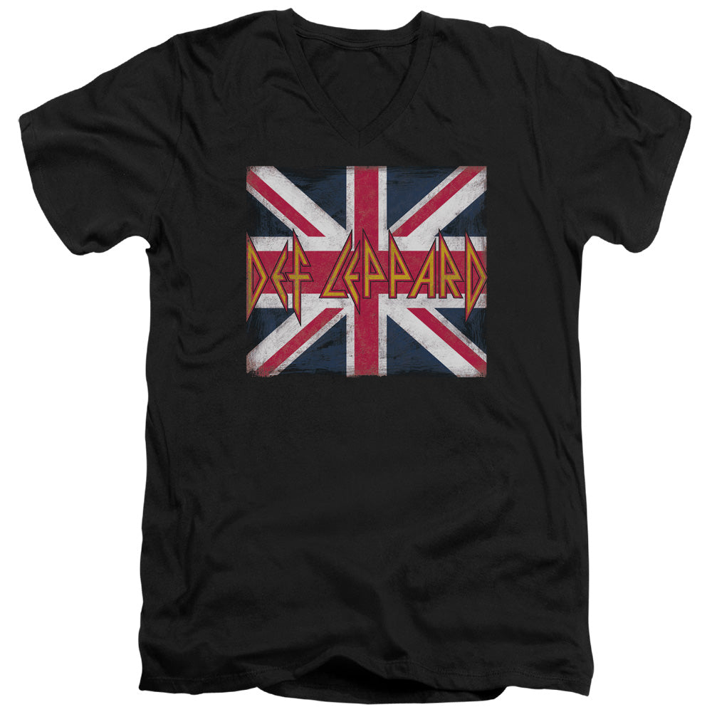 Def Leppard Union Jack Mens Slim Fit V-Neck T Shirt Black