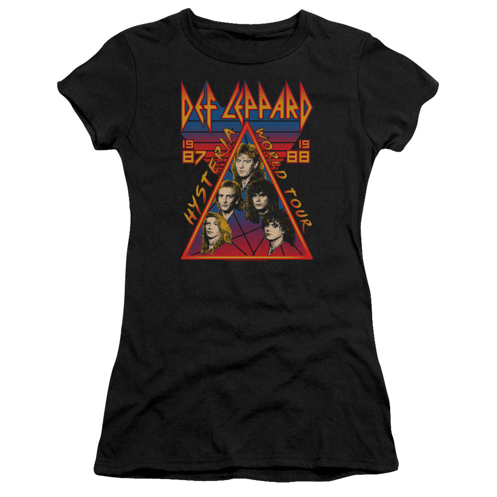 Def Leppard Hysteria Tour Junior Sheer Cap Sleeve Womens T Shirt Black