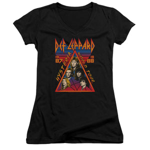 Def Leppard Hysteria Tour Junior Sheer Cap Sleeve V-Neck Womens T Shirt Black