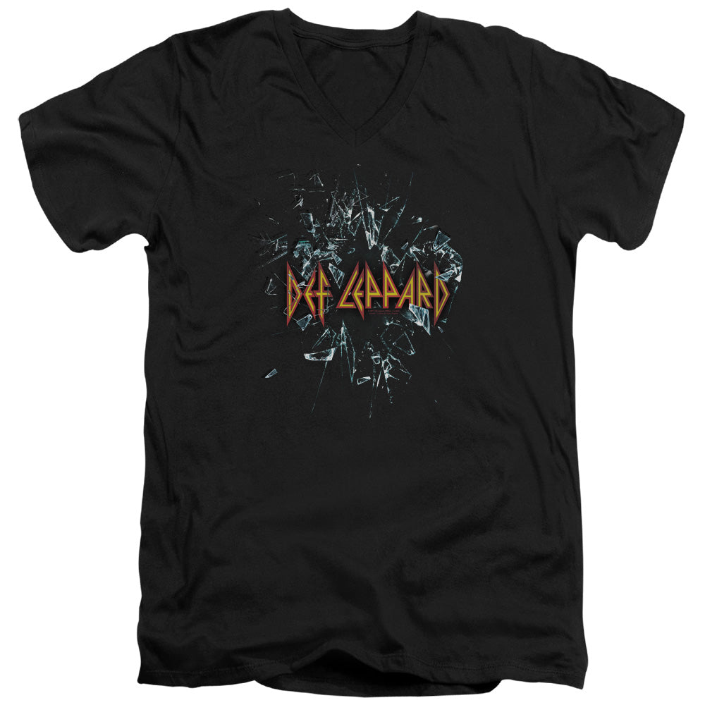 Def Leppard Broken Glass Mens Slim Fit V-Neck T Shirt Black