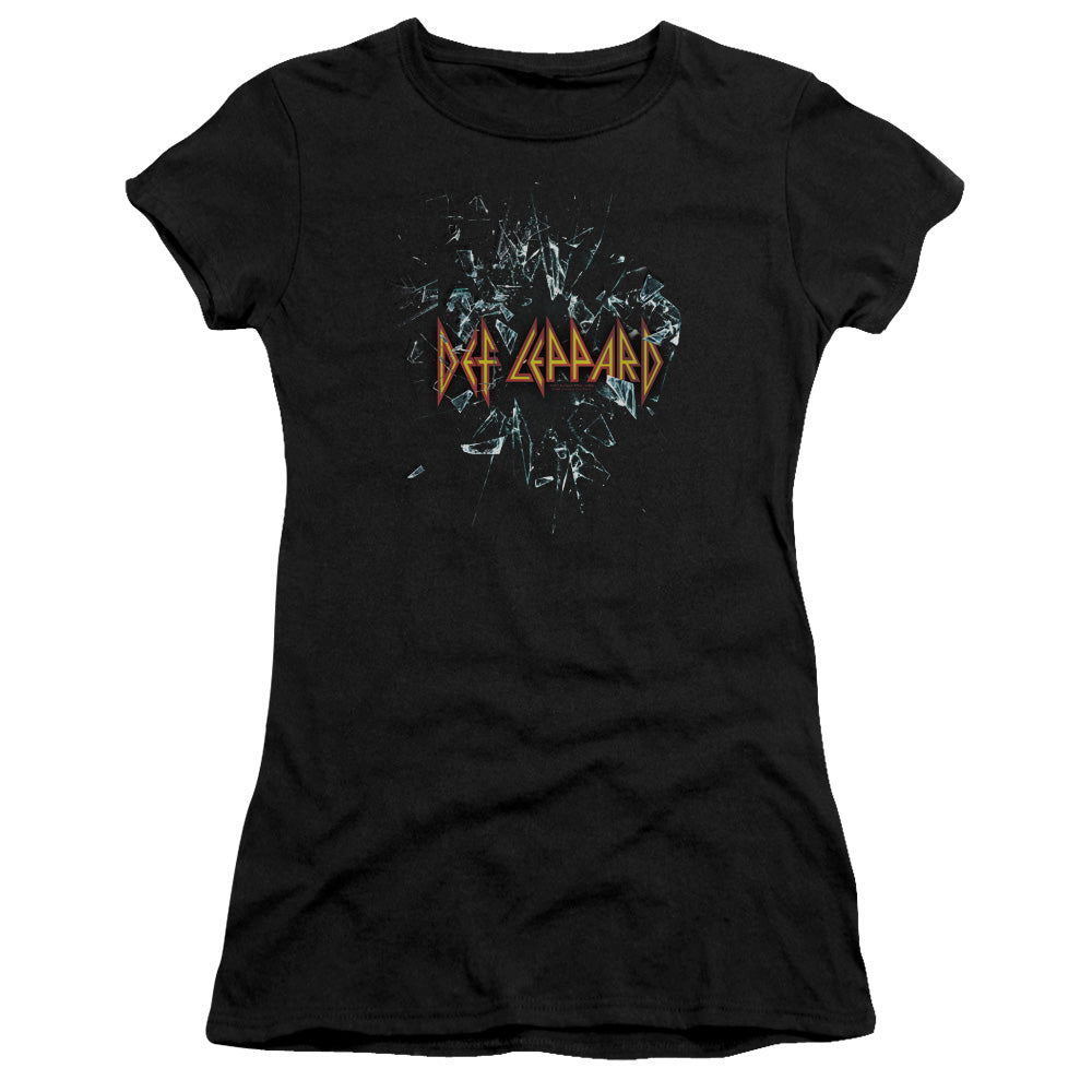 Def Leppard Broken Glass Junior Sheer Cap Sleeve Womens T Shirt Black