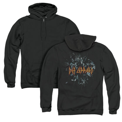 Def Leppard Broken Glass Back Print Zipper Mens Hoodie Black