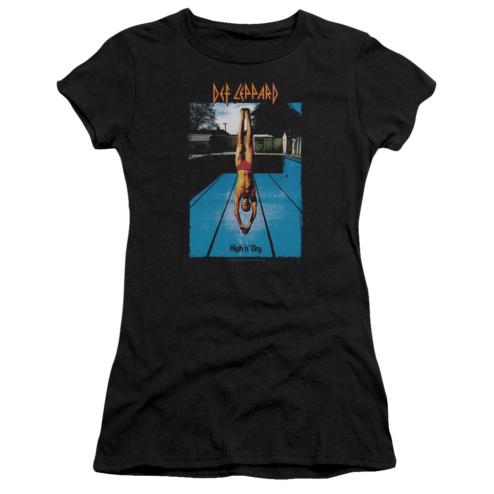 Def Leppard High N Dry Junior Sheer Cap Sleeve Womens T Shirt Black