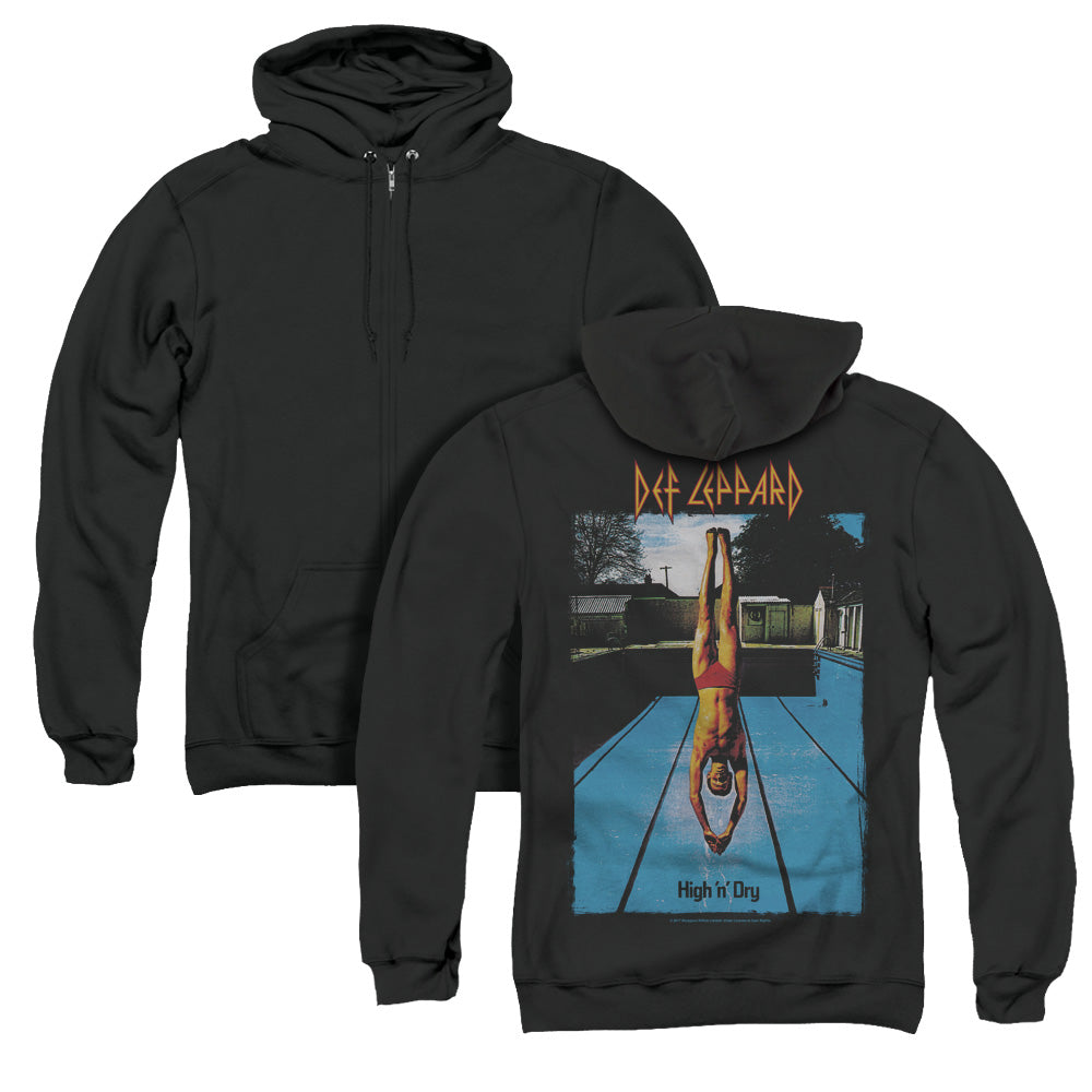 Def Leppard High N Dry Back Print Zipper Mens Hoodie Black