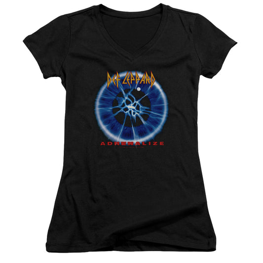 Def Leppard Adrenalize Junior Sheer Cap Sleeve V-Neck Womens T Shirt Black