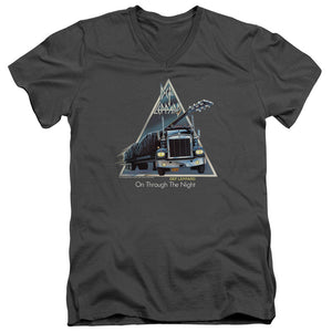 Def Leppard On Through The Night Mens Slim Fit V-Neck T Shirt Charcoal