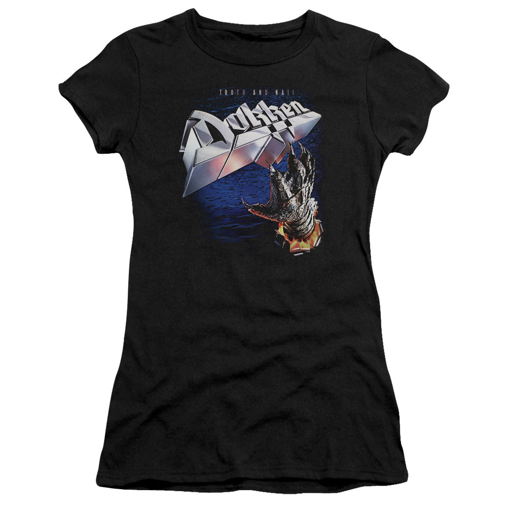 Dokken Tooth and Nail Junior Sheer Cap Sleeve Womens T Shirt Black