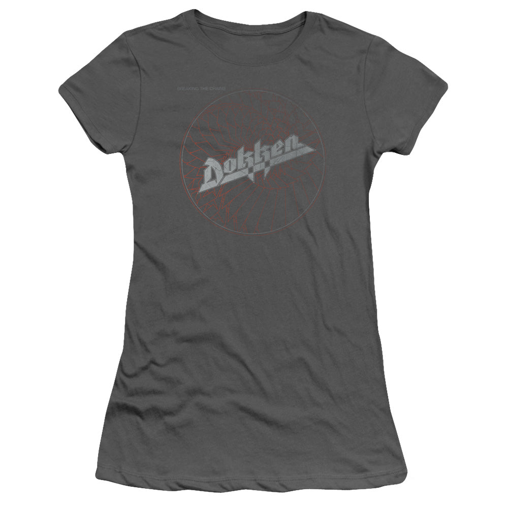 Dokken Breaking The Chains Junior Sheer Cap Sleeve Womens T Shirt Charcoal