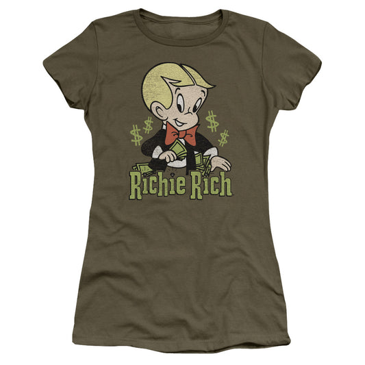 Richie Rich Rich Logo Junior Sheer Cap Sleeve Womens T Shirt Military Green