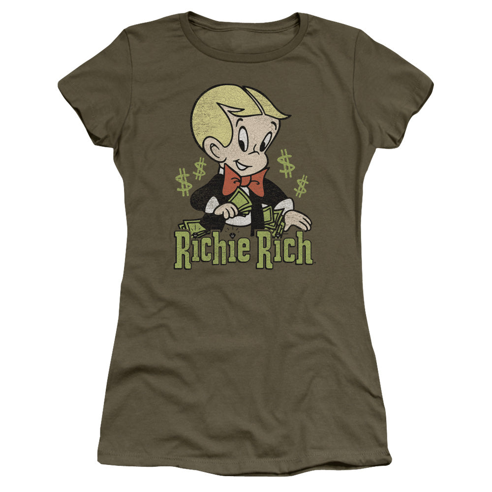 Richie Rich Rich Logo Junior Sheer Cap Sleeve Womens T Shirt Military Green