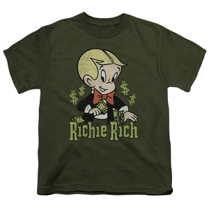 Richie Rich Rich Logo Kids Youth T Shirt Military Green