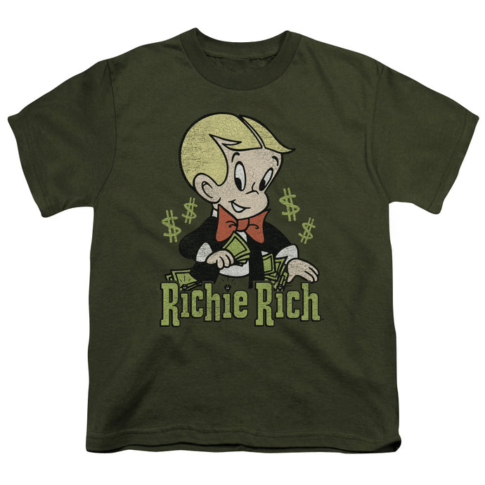 Richie Rich Rich Logo Kids Youth T Shirt Military Green