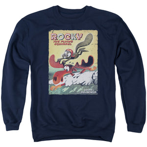 Rocky & Bullwinkle Vintage Poster Mens Crewneck Sweatshirt Navy Blue