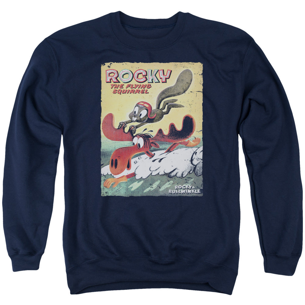 Rocky & Bullwinkle Vintage Poster Mens Crewneck Sweatshirt Navy Blue