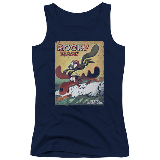 Rocky & Bullwinkle Vintage Poster Womens Tank Top Shirt Navy Blue