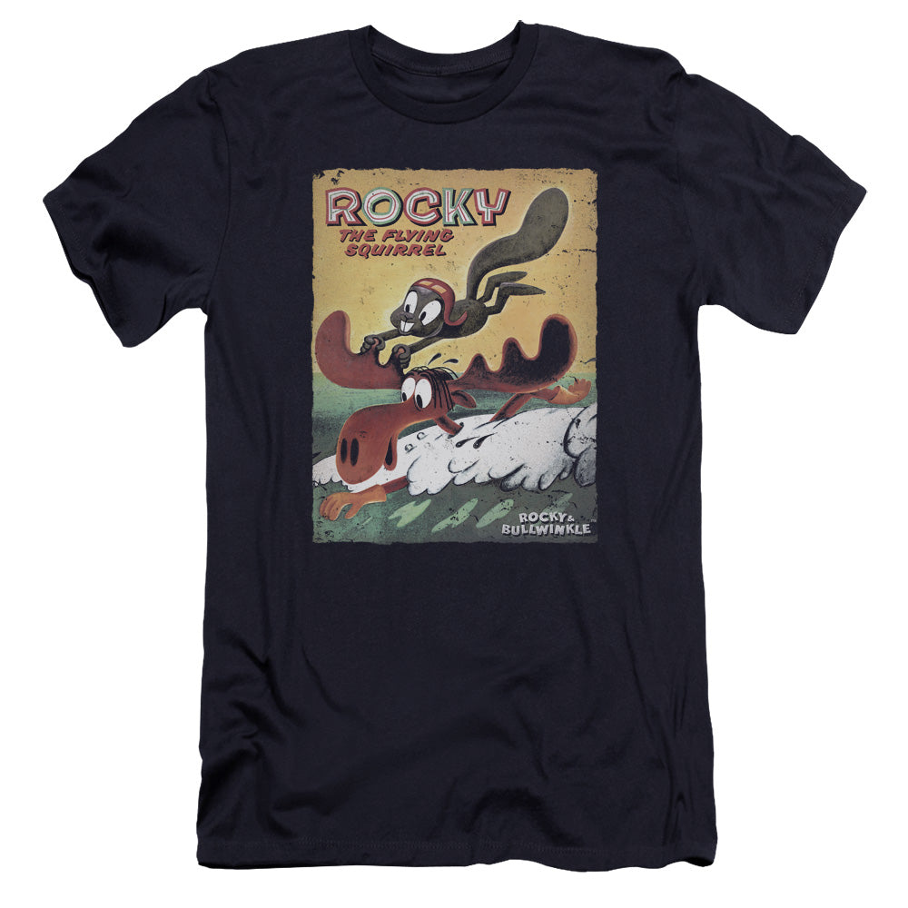 Rocky & Bullwinkle Vintage Poster Premium Bella Canvas Slim Fit Mens T Shirt Navy Blue