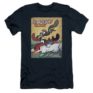 Rocky & Bullwinkle Vintage Poster Slim Fit Mens T Shirt Navy Blue