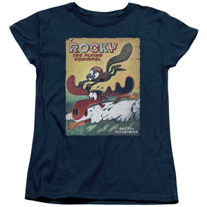 Rocky & Bullwinkle Vintage Poster Womens T Shirt Navy Blue