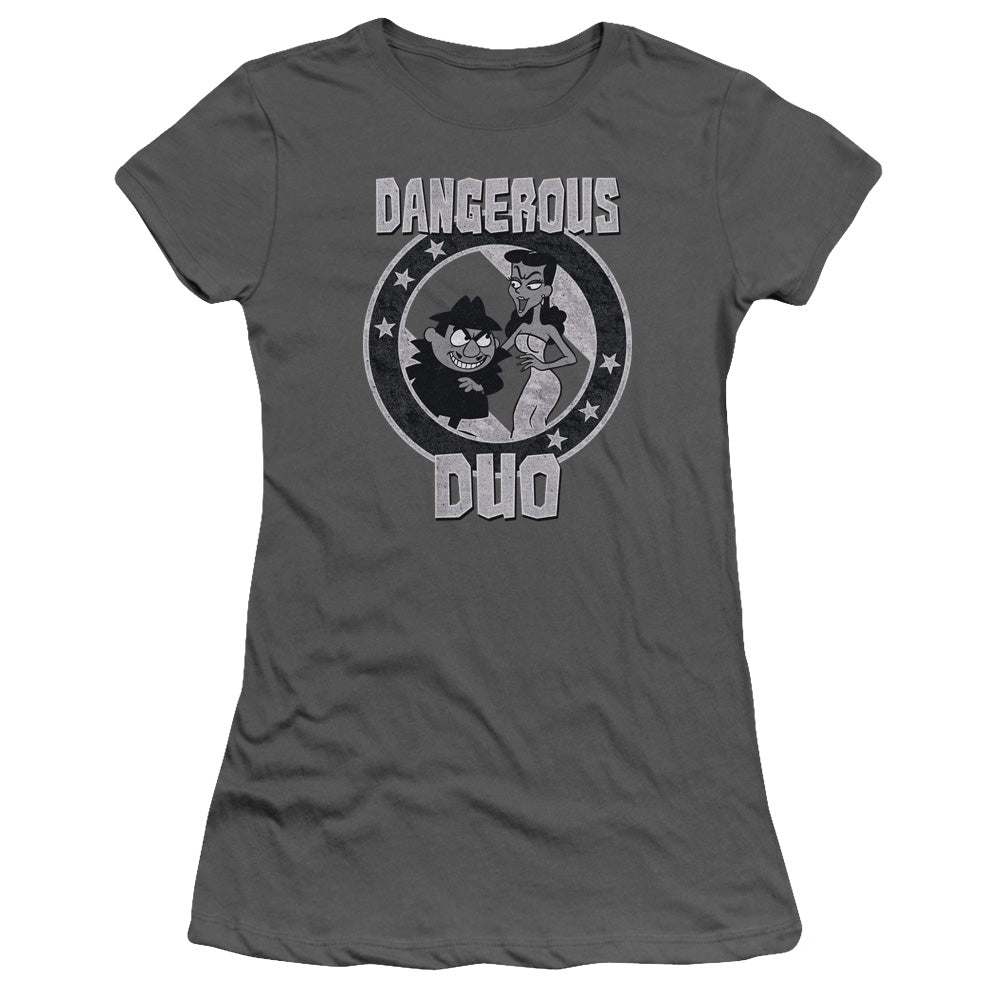 Rocky & Bullwinkle Dangerous Junior Sheer Cap Sleeve Womens T Shirt Charcoal