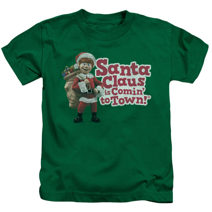 Santa Claus is Comin to Town Santa Logo Juvenile Kids Youth T Shirt Kelly Green 