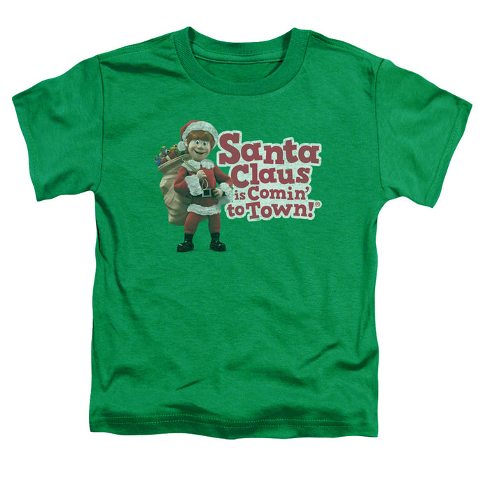 Santa Claus is Comin to Town Santa Logo Toddler Kids Youth T Shirt Kelly Green