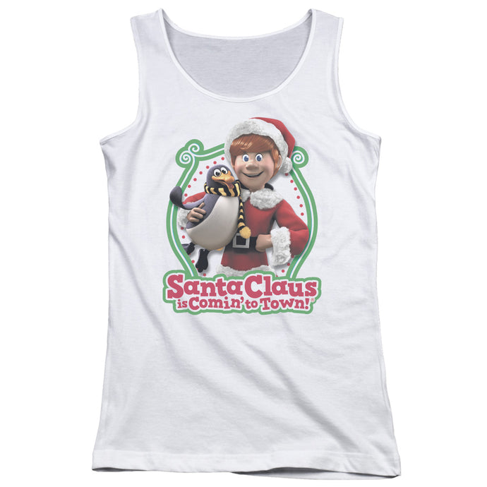 Santa Claus is Comin to Town Penguin Womens Tank Top Shirt White