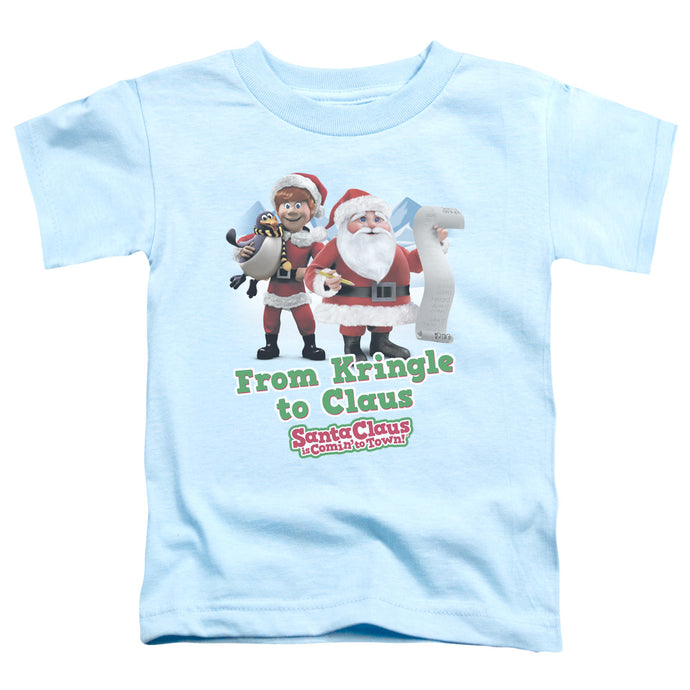 Santa Claus is Comin to Town Kringle to Claus Toddler Kids Youth T Shirt Light Blue