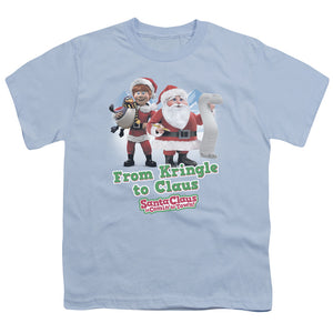 Santa Claus is Comin to Town Kringle to Claus Kids Youth T Shirt Light Blue