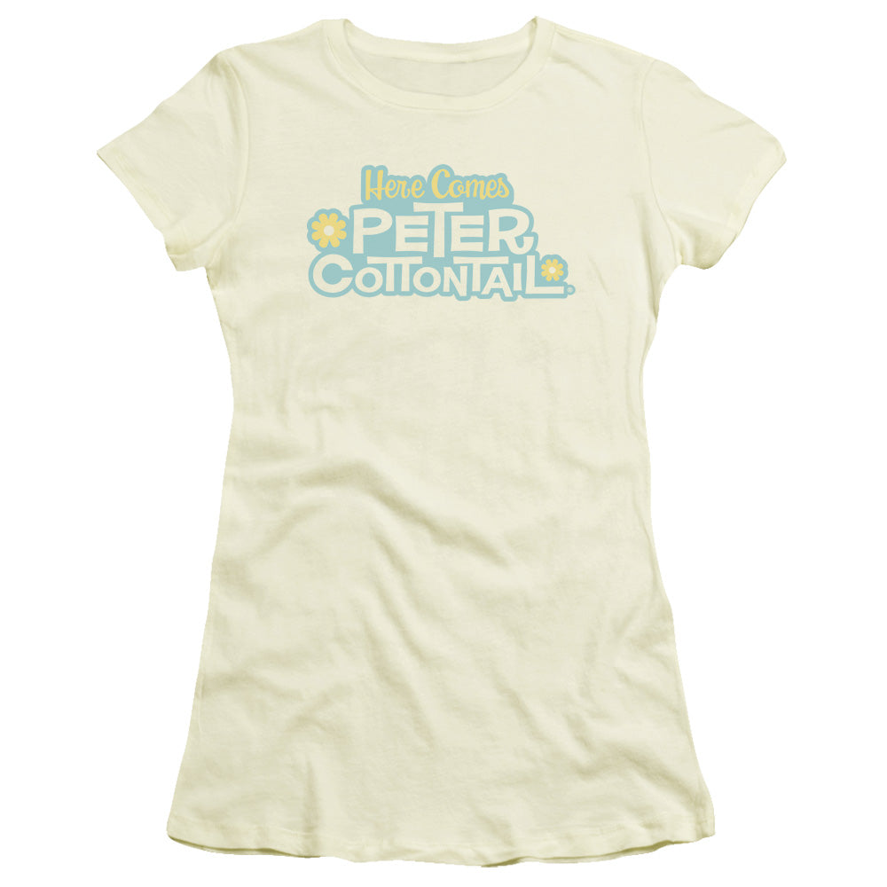 Here Comes Peter Cottontail Logo Junior Sheer Cap Sleeve Womens T Shirt Cream