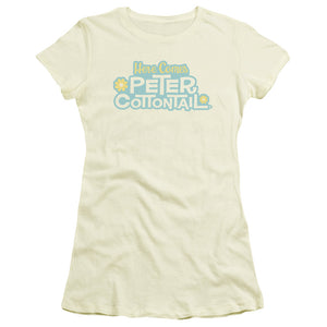 Here Comes Peter Cottontail Logo Junior Sheer Cap Sleeve Womens T Shirt Cream