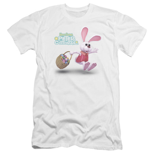 Here Comes Peter Cottontail Hop Around Premium Bella Canvas Slim Fit Mens T Shirt White