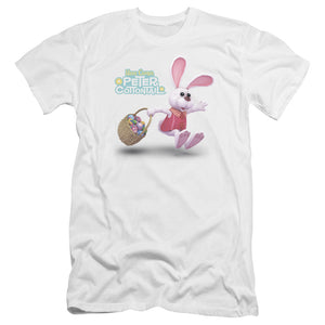 Here Comes Peter Cottontail Hop Around Premium Bella Canvas Slim Fit Mens T Shirt White