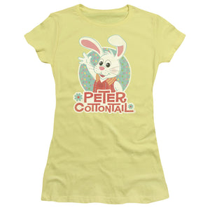 Here Comes Peter Cottontail Peter Wave Junior Sheer Cap Sleeve Womens T Shirt Yellow