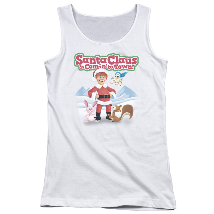 Santa Claus is Comin to Town Animal Friends Womens Tank Top Shirt White
