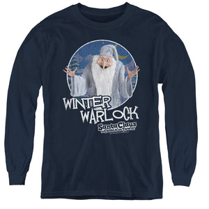 Santa Claus is Comin to Town Winter Warlock Long Sleeve Kids Youth T Shirt Navy Blue