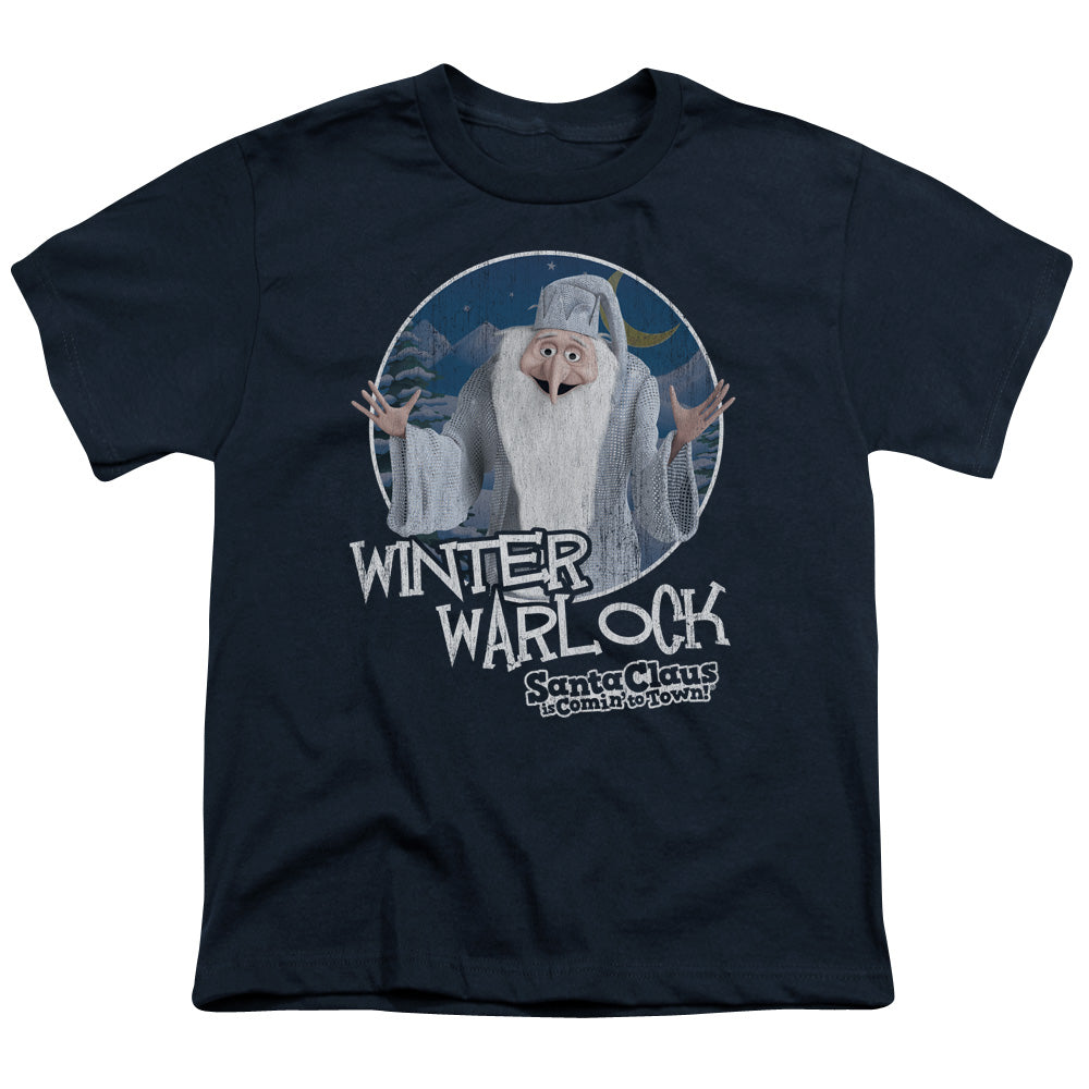 Santa Claus is Comin to Town Winter Warlock Kids Youth T Shirt Navy Blue