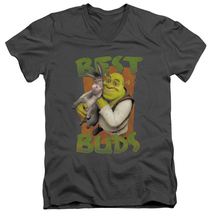 Shrek Buds Mens Slim Fit V Neck T Shirt Charcoal