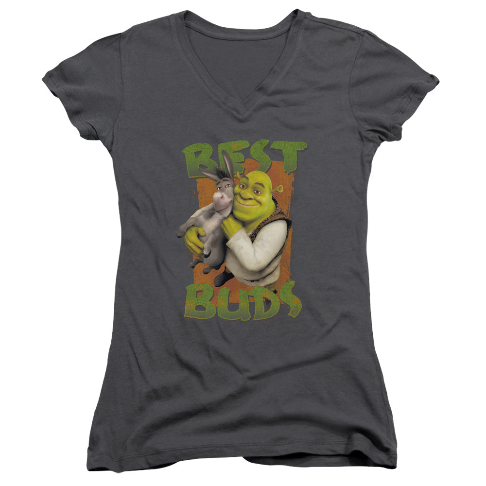 Shrek Buds Junior Sheer Cap Sleeve V Neck Womens T Shirt Charcoal