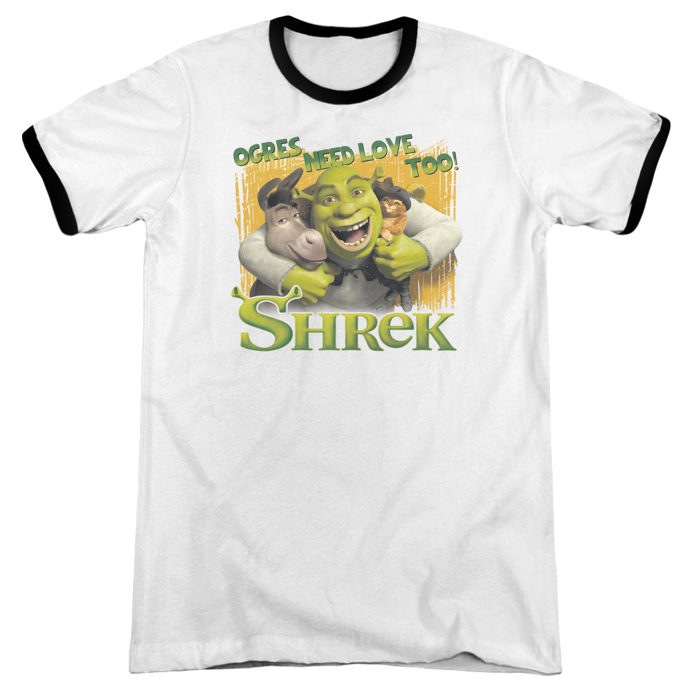 Shrek Ogres Need Love Heather Ringer Mens T Shirt White