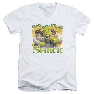 Shrek Ogres Need Love Mens Slim Fit V Neck T Shirt White