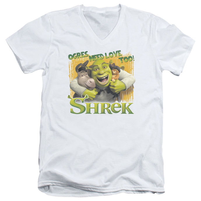 Shrek Ogres Need Love Mens Slim Fit V Neck T Shirt White