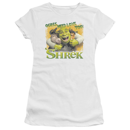 Shrek Ogres Need Love Junior Sheer Cap Sleeve Womens T Shirt White