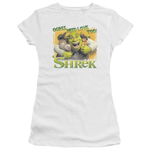 Shrek Ogres Need Love Junior Sheer Cap Sleeve Womens T Shirt White