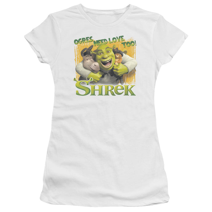 Shrek Ogres Need Love Junior Sheer Cap Sleeve Womens T Shirt White