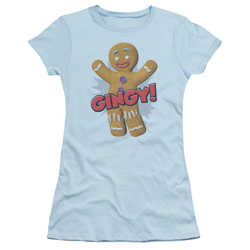 Shrek Gingy Junior Sheer Cap Sleeve Womens T Shirt Light Blue