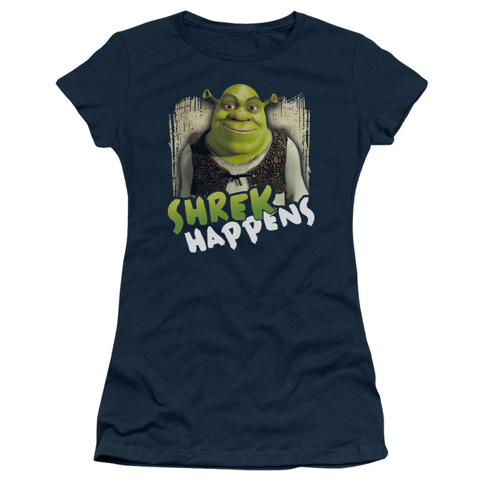 Shrek Happens Junior Sheer Cap Sleeve Womens T Shirt Navy