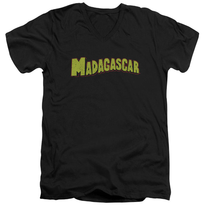 Madagascar Logo Mens Slim Fit V-Neck T Shirt Black